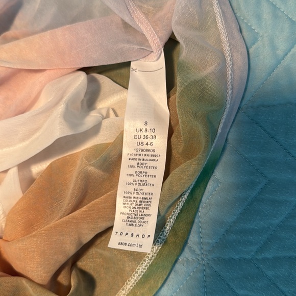 Authentic TOPSHOP ombre shirred sleeveless summer top orange-green-white sz S 4 - Picture 4 of 5